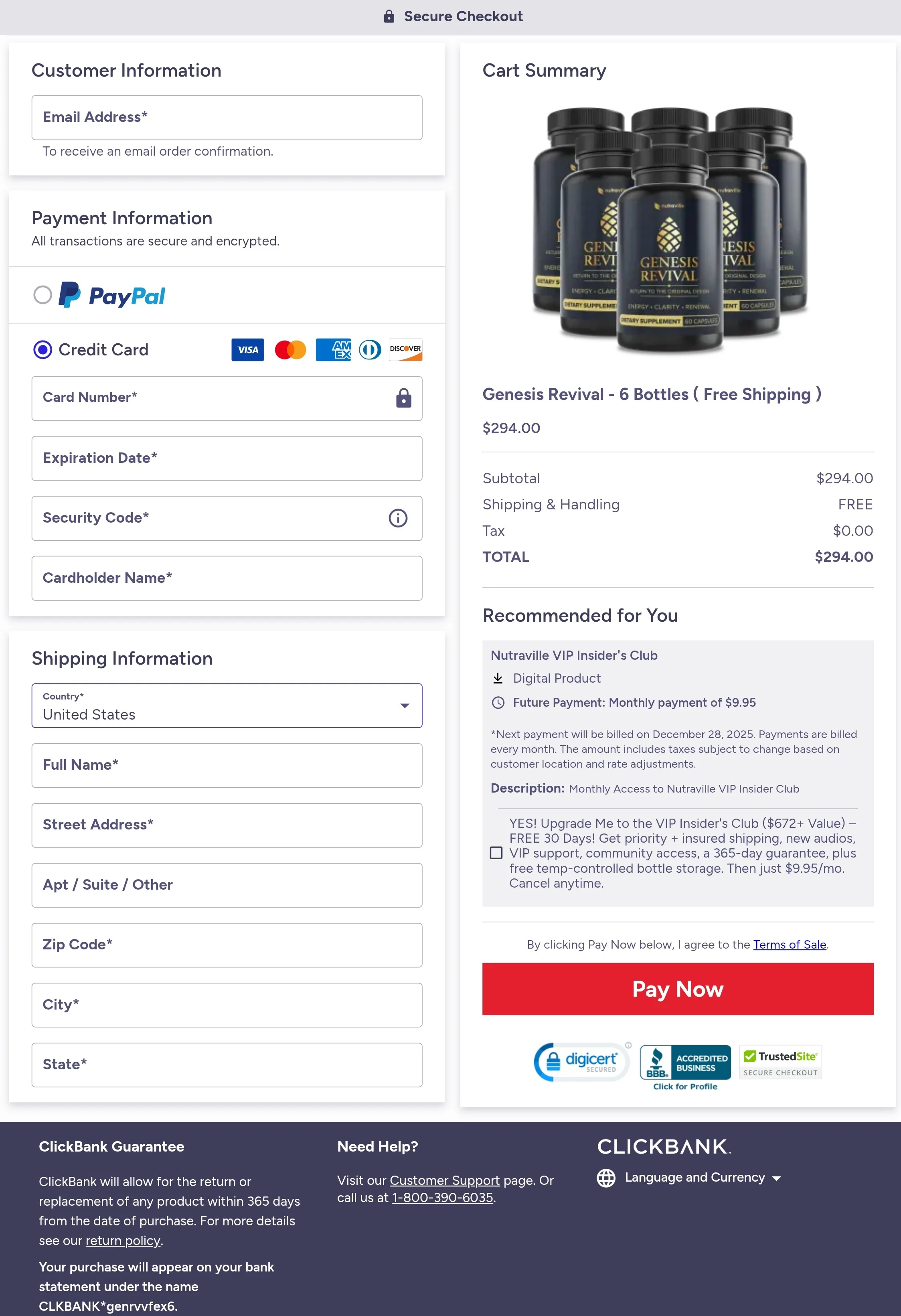 Genesis Revival order form